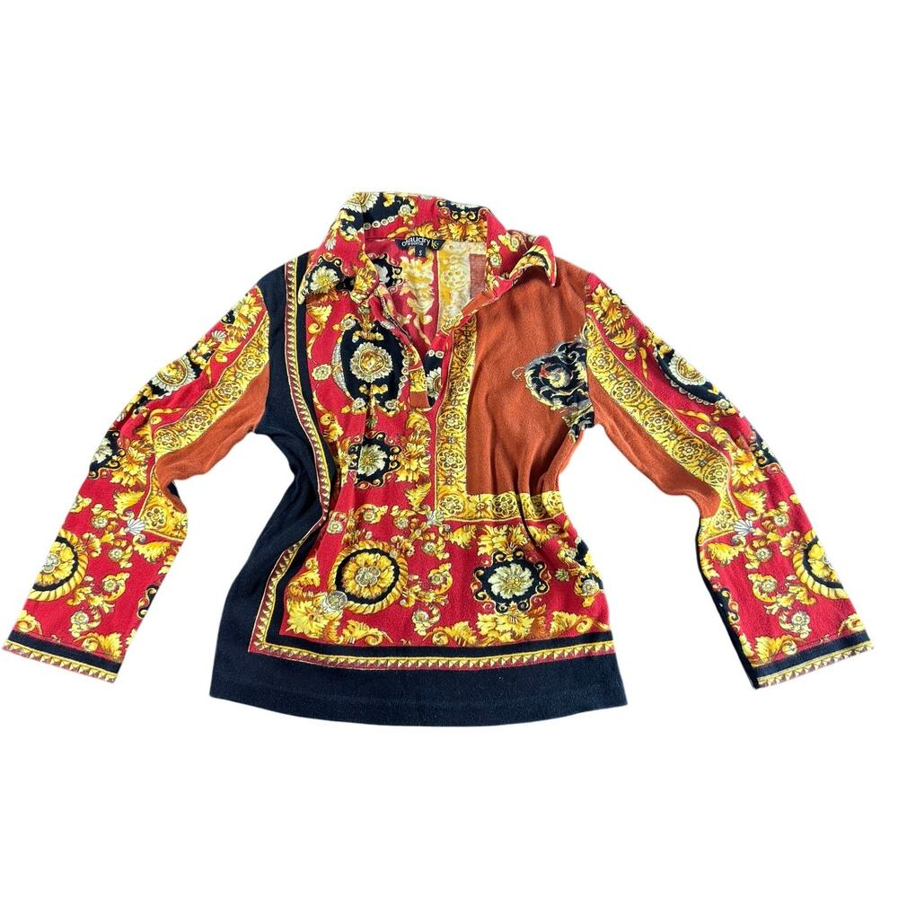 Chaudry Sports Y2K Vtg V Neck Collard Sweater- thin Sz Small - 3/4 sleeve- Regal